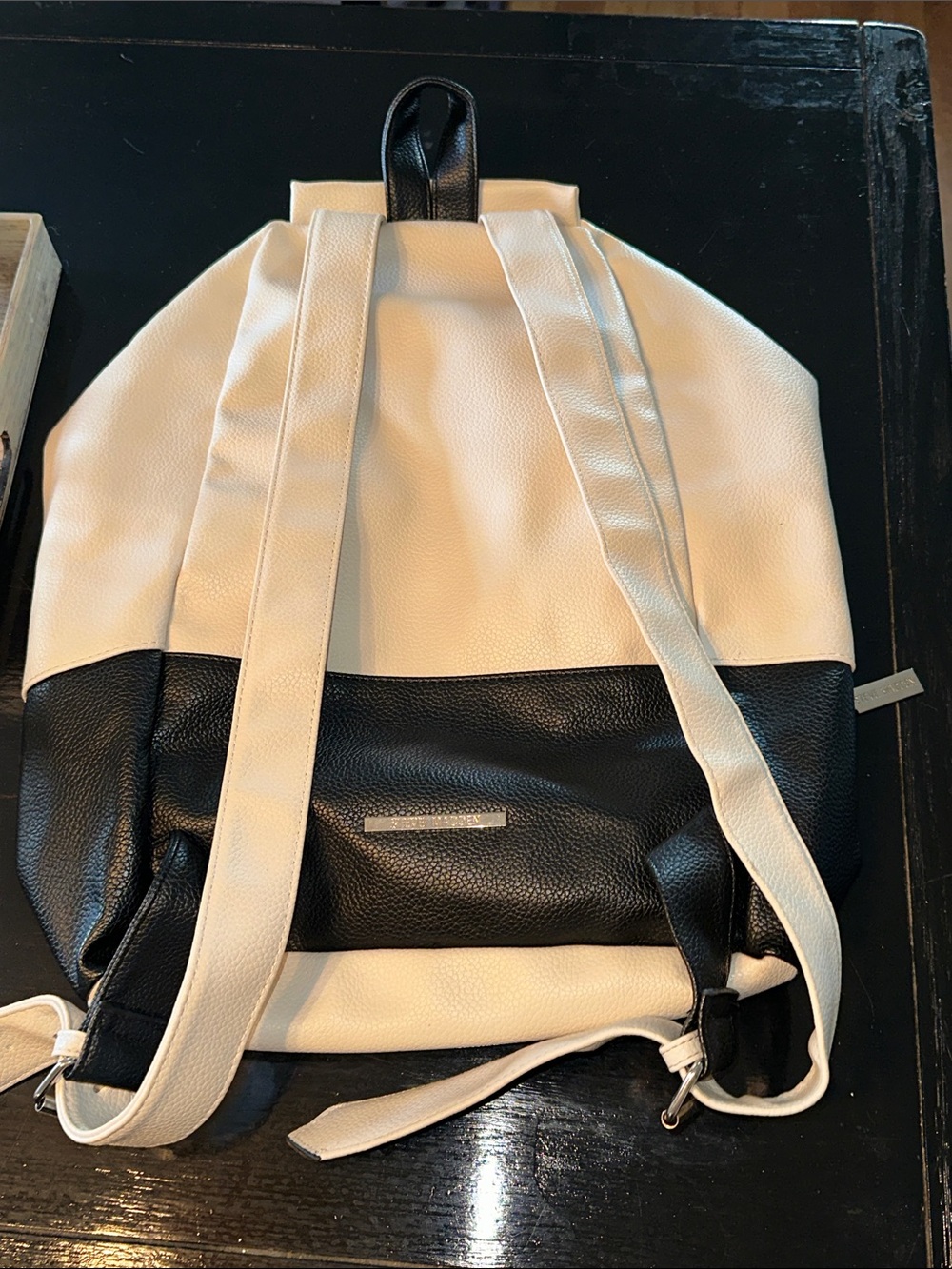 Steve Madden Unique Two-Tone Cream and Black Women's Backpack - Picture 6 of 6